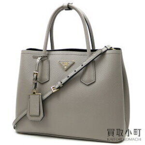 PRADA Double Bag Saffiano Leather Triangle Logo Shoulder Shopping CUIR ARGILLA